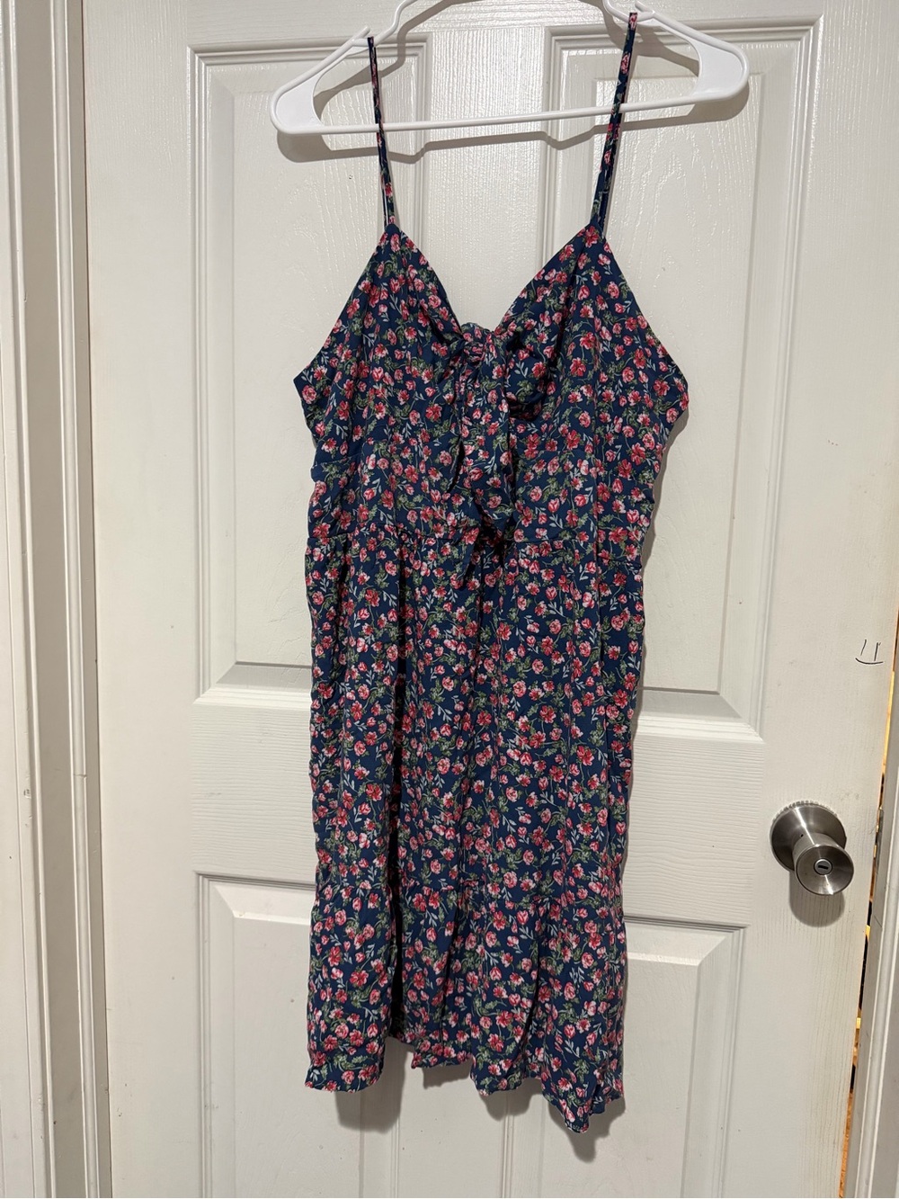 SO Navy Floral Spaghetti Strap Dress with Front Tie